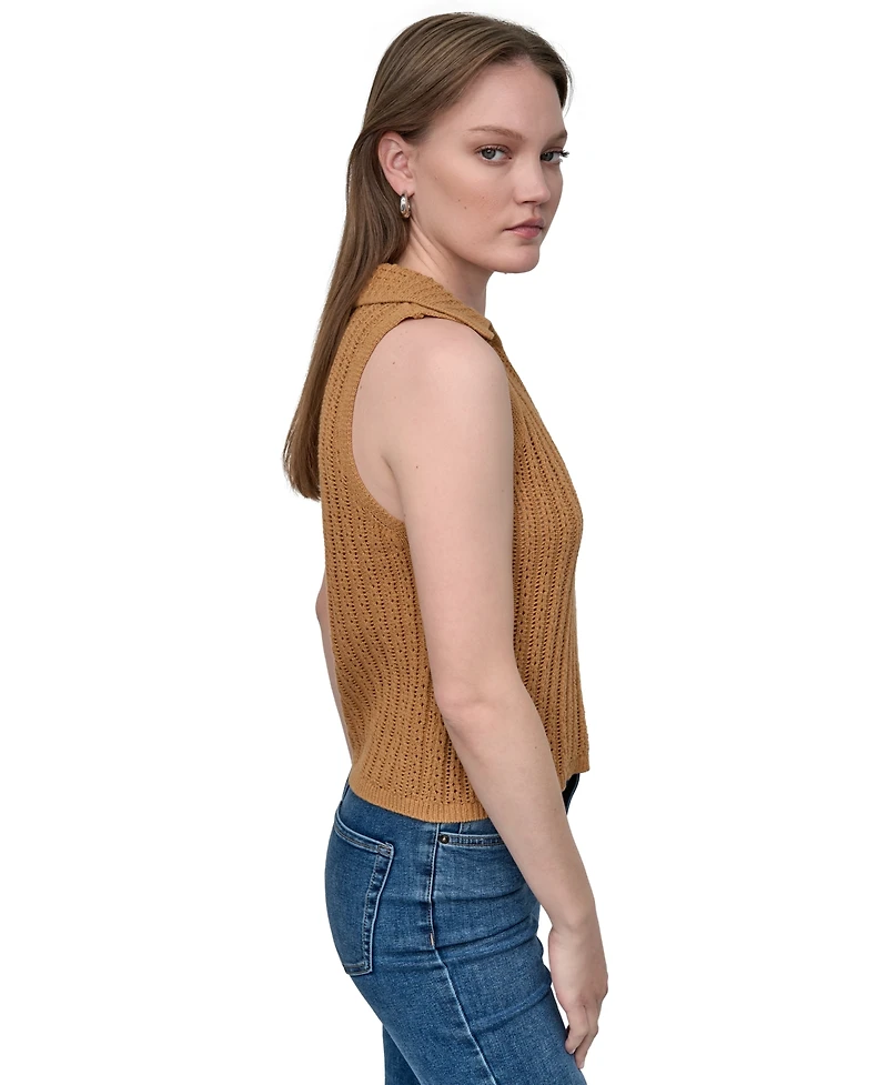 Dkny Jeans Women's Lacey Stitch Collared Sleeveless Sweater - WSK