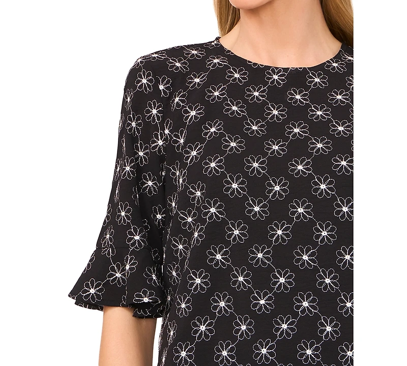 CeCe Women's Short Sleeve Ruffle Cuff Crew Neck Top