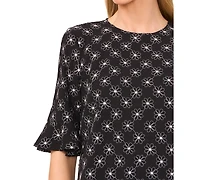 CeCe Women's Short Sleeve Ruffle Cuff Crew Neck Top