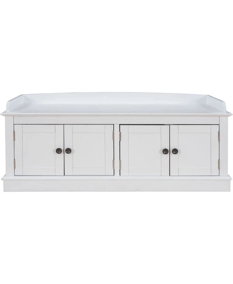 Streamdale 4-Door Storage Bench with Adjustable Shelves, Cushioned Shoe Bench