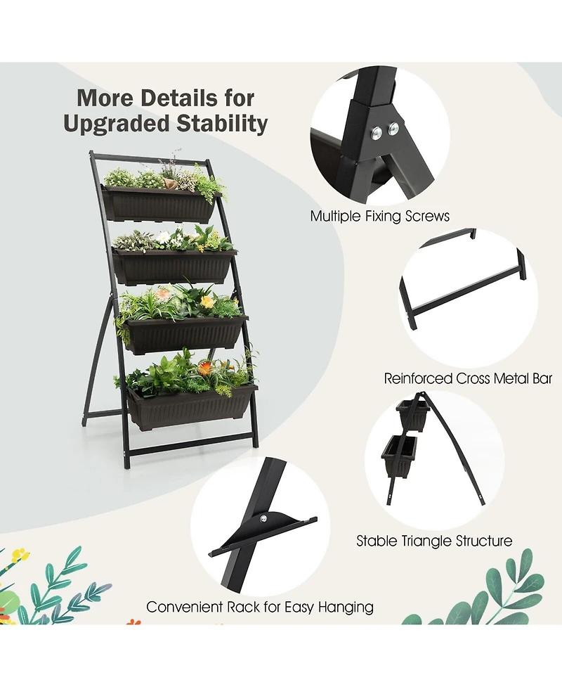 4-Tier Vertical Raised Garden Bed with 4 Containers and Drainage Holes