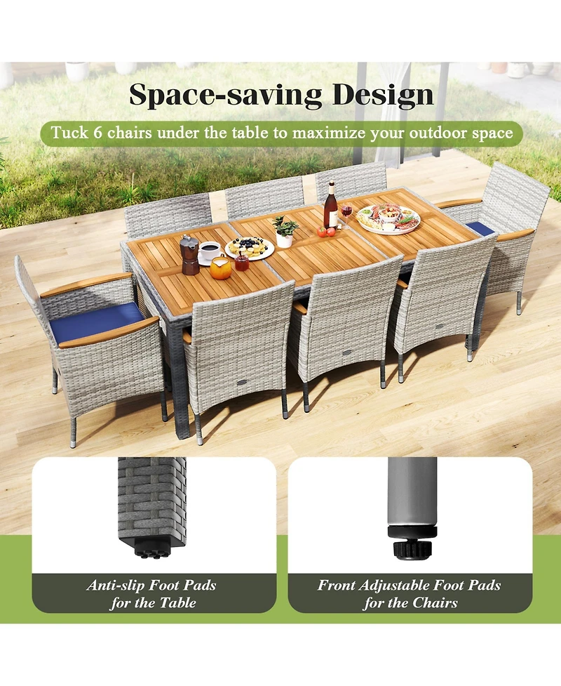 9 Pieces Patio Pe Wicker Dining Set for Deck, Garden and Yard