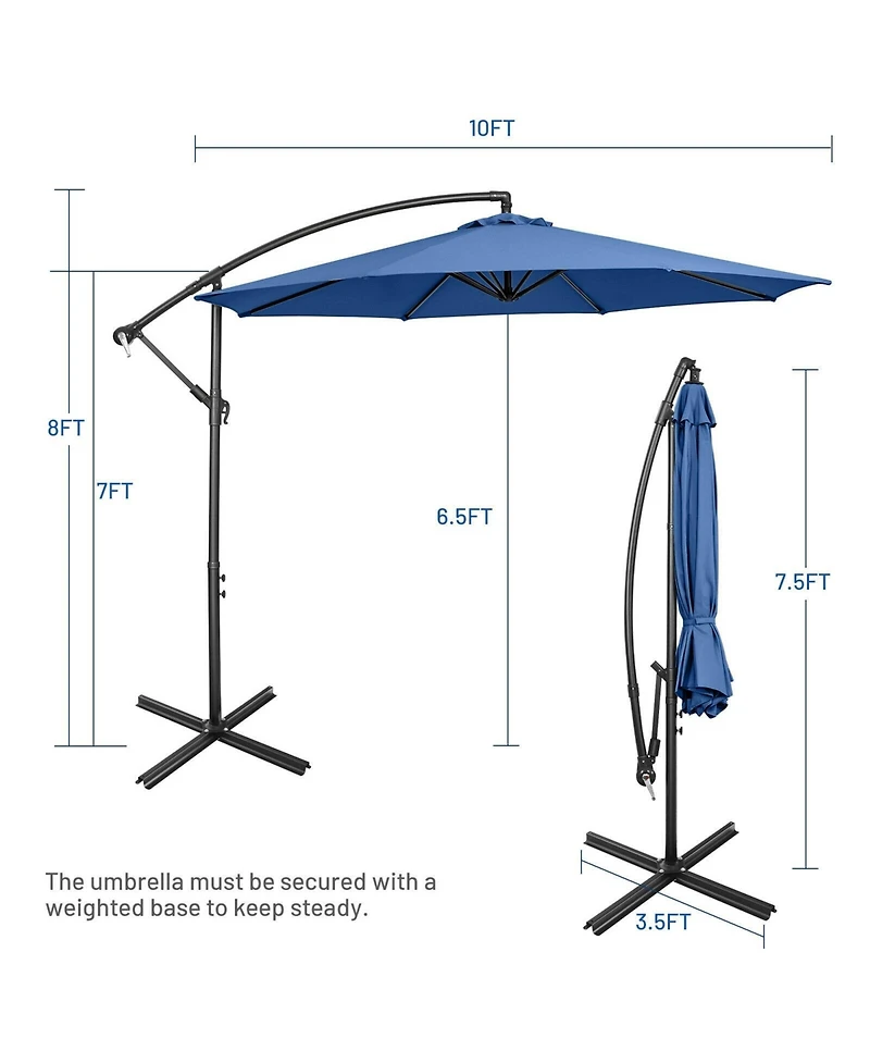 10 Feet Offset Umbrella with 8 Ribs Cantilever and Cross Base-Blue