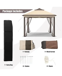 2-Tier Pop-Up Gazebo Tent Portable Canopy Shelter Carry Bag Mesh-Brown