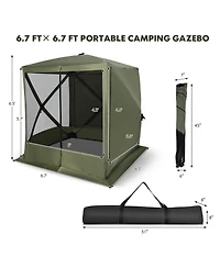 6.7 x 6.7 Feet Pop Up Gazebo with Netting and Carry Bag-Green