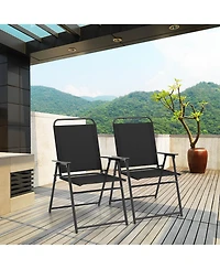 Outdoor Folding Sling Chairs with Armrest and Backrest-Black