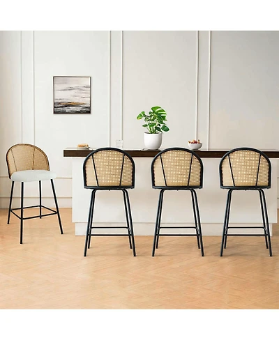 Set of 4 Rattan Back Counter Height Bar Stools, Modern Bar Chairs with Woven Cane-Style Backrest-Maison Boucle