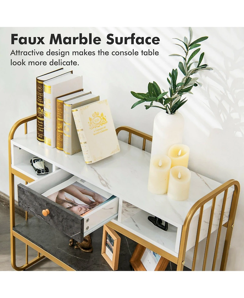 Console Table with Drawer Storage Shelf Wide Tabletop-White