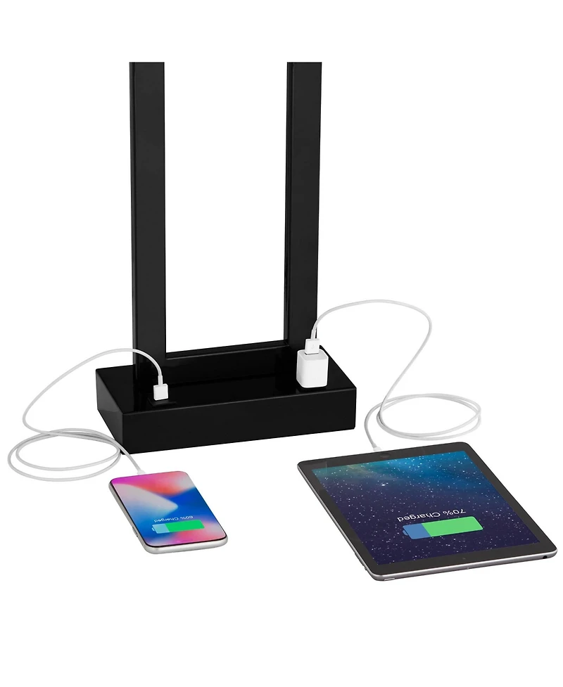 360 Lighting Todd 30" Tall Large Modern End Table Lamps Set of 2 Usb Port Ac Power Outlet Black Metal Living Room Charging