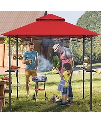 8 x 5 Feet Outdoor Barbecue Grill Gazebo Canopy Tent Bbq Shelter-Red