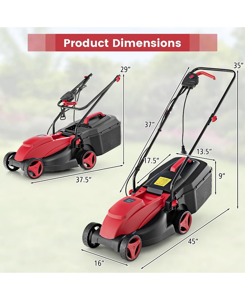 10 Amp 13 Inch Electric Corded Lawn Mower with Collection Box-Red