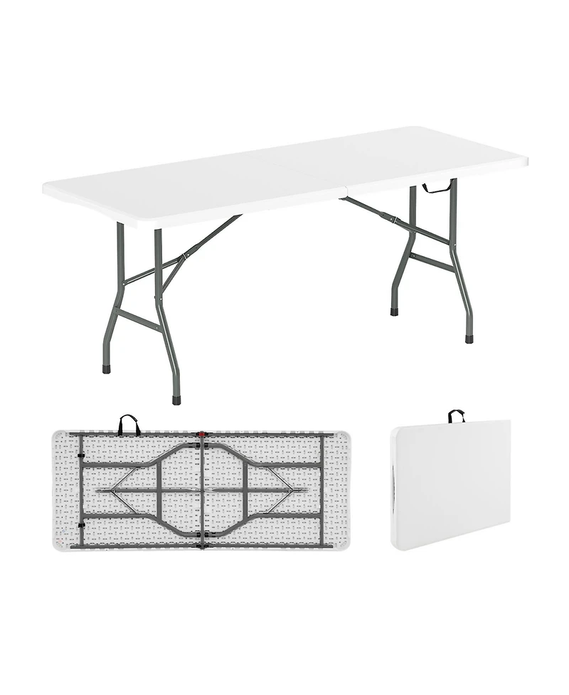 6 ft Portable Folding Table 350 Lbs Fold-in-Half Table with Hdpe Tabletop-White