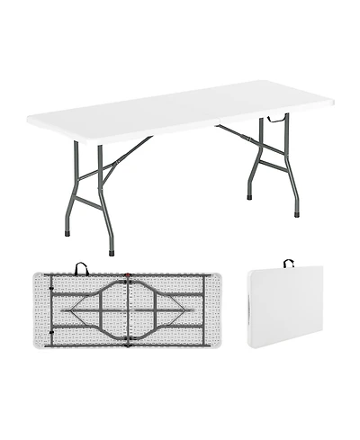 6 ft Portable Folding Table 350 Lbs Fold-in-Half Table with Hdpe Tabletop-White