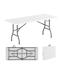 6 ft Portable Folding Table 350 Lbs Fold-in-Half Table with Hdpe Tabletop-White