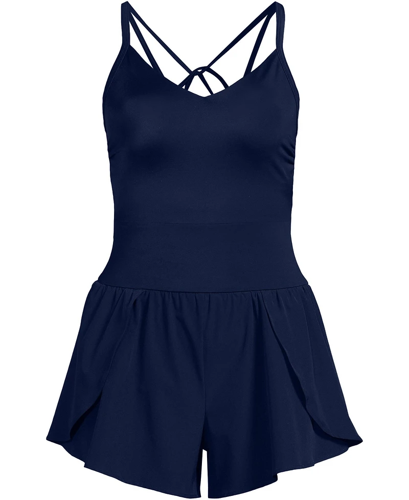 Lands' End Women's Tugless Strappy X-Back Romper Swimsuit