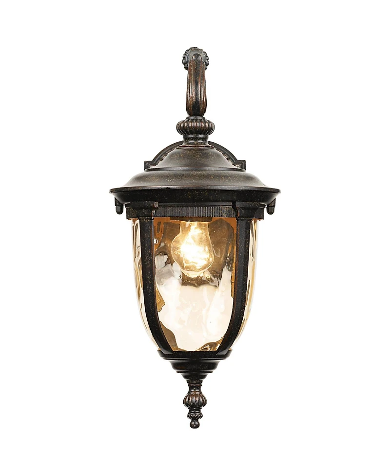 John Timberland Bellagio Vintage Outdoor Wall Light Fixtures Set of 2 Veranda Bronze Downbridge 16 1/2" Champagne Hammered Glass for Post Exterio