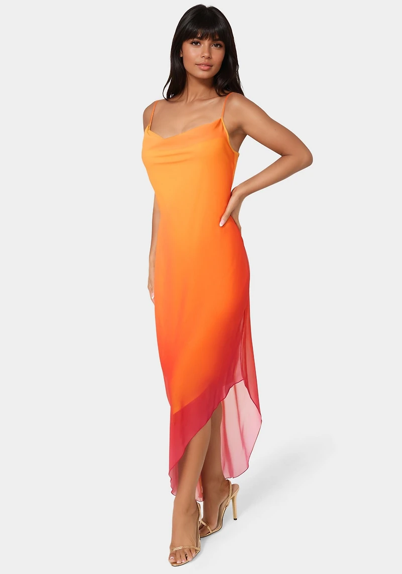 Bebe Women's Ombre Chiffon Cowl Dress