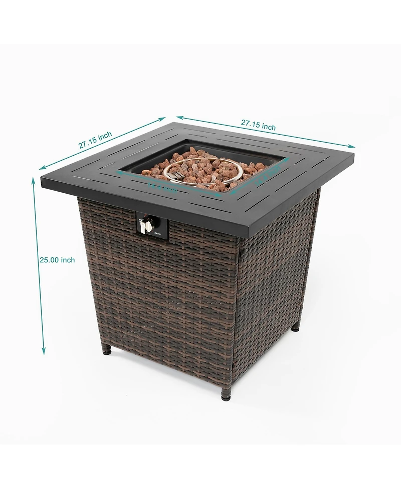 40000 Btu 27 in. Outdoor Steel Pe Rattan Fire Pit Table Propane Fire Pit Table with Lava Rocks