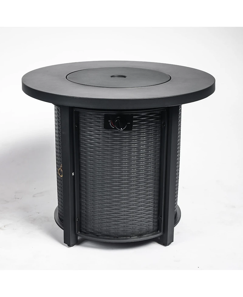 30 in. Round 40,000 Btu Outdoor Propane Fire Pit Table with Steel Tabletop, Lid and Rocks