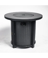 30 in. Round 40,000 Btu Outdoor Propane Fire Pit Table with Steel Tabletop, Lid and Rocks