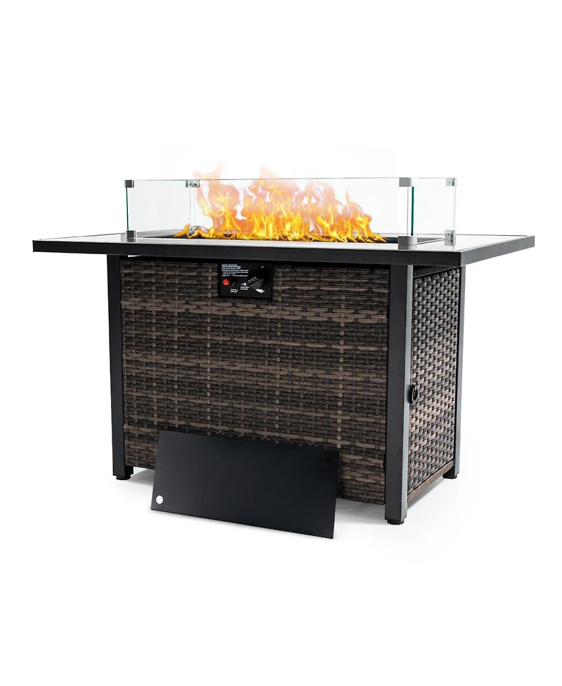 44 in. Rectangle 50,000 Btu Outdoor Propane Gas Fire Pit Table with Lid and Glass Beads, Glass Wind Guard
