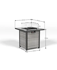 28 in. Outdoor Wicker Propane Fire Pit Table, 50000 Btu Gas Firepits Tempered Glass Tabletop Glass Wind Guard