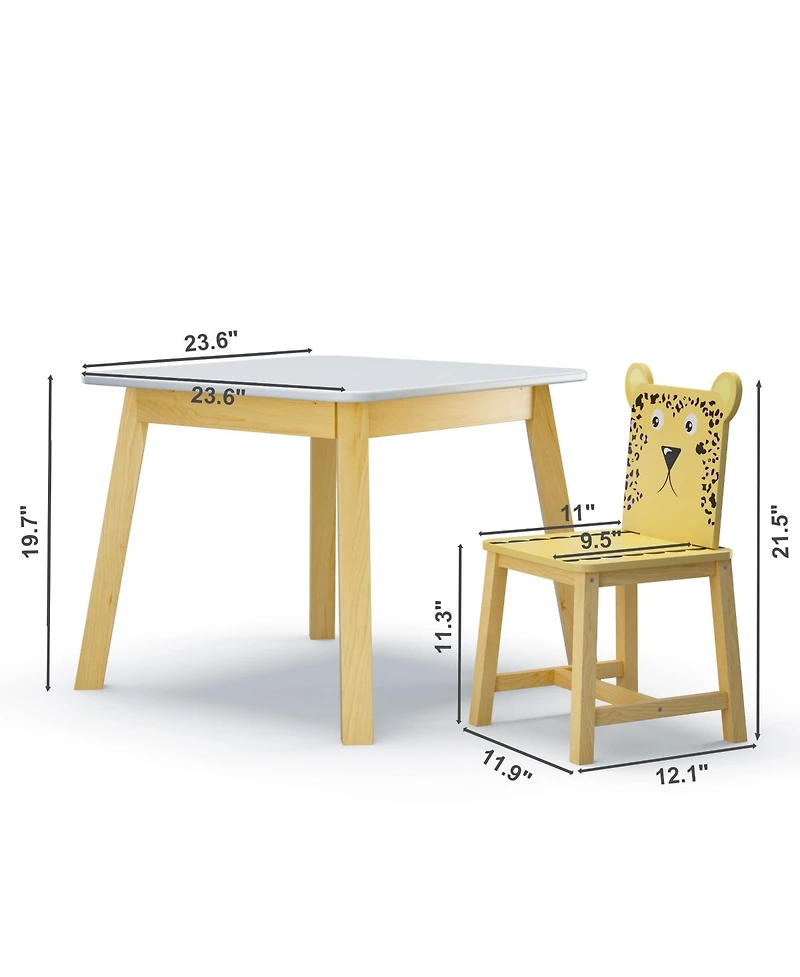 5 Piece Kiddy Table and Chair Set , Kids Wood Table with 4 Chairs Set Cartoon Animals