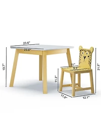 5 Piece Kiddy Table and Chair Set , Kids Wood Table with 4 Chairs Set Cartoon Animals