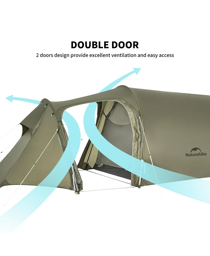 Naturehike Opalus 3 Person Tunnel Tent, Lightweight Backpacking Tent with Vestibule, Double Wall 4 Season Tents for Camping
