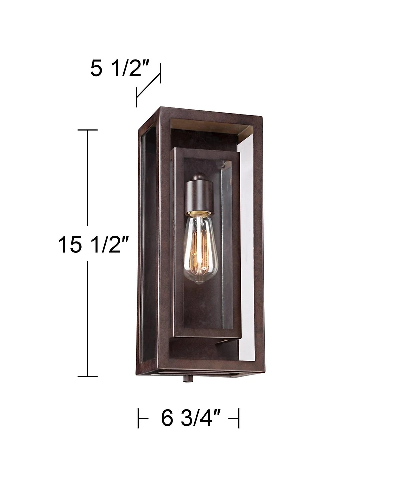 Possini Euro Design Rustic Industrial Farmhouse Outdoor Wall Light Fixtures Set of 2 Bronze 15 1/2" Clear Glass for Exterior Barn Deck House Porc