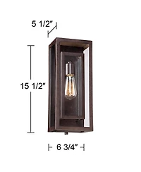 Possini Euro Design Rustic Industrial Farmhouse Outdoor Wall Light Fixtures Set of 2 Bronze 15 1/2" Clear Glass for Exterior Barn Deck House Porc