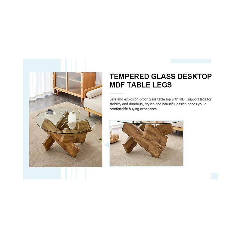 Streamdale 33.4" Modern Circular Glass Coffee Table