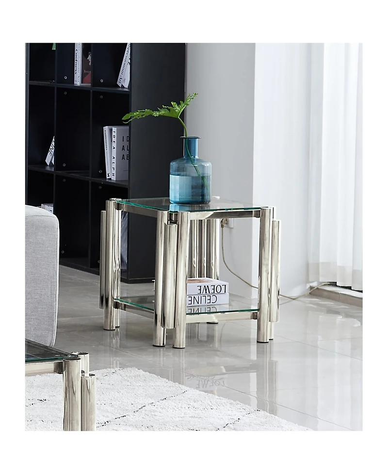 Streamdale 20" Square Glass End Table - Silver
