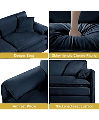 Streamdale Deep Seat Chenille Sectional Sofa with Ottoman - Blue