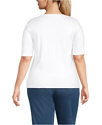 Lands' End Plus Supima Cotton Elbow Sleeve Boatneck Button Shoulder Tee