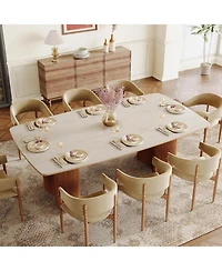 Tribesigns 78.7" Sintered Stone Dining Table for 8-10,Luxury Rectangular Kitchen Table with Solid Wood Legs, Mid-Century Dining Room Table Dinner Tabl
