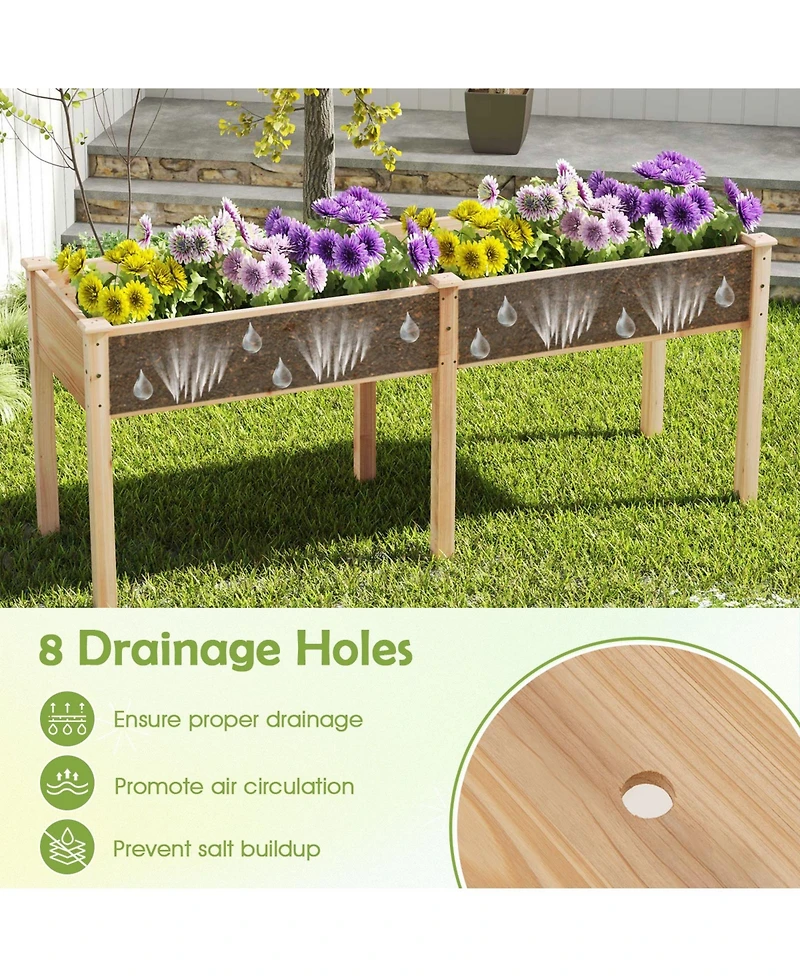 Fir Wood Outdoor Raised Garden Bed with Divider Panel and Drainage Holes