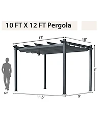 10 x 12 Feet Outdoor Aluminum Retractable Pergola Canopy Shelter Grape Trellis-Gray