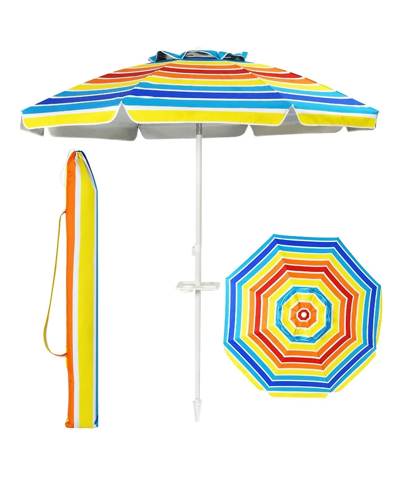 7.2 Feet Portable Outdoor Beach Umbrella with Sand Anchor and Tilt Mechanism-Multicolor