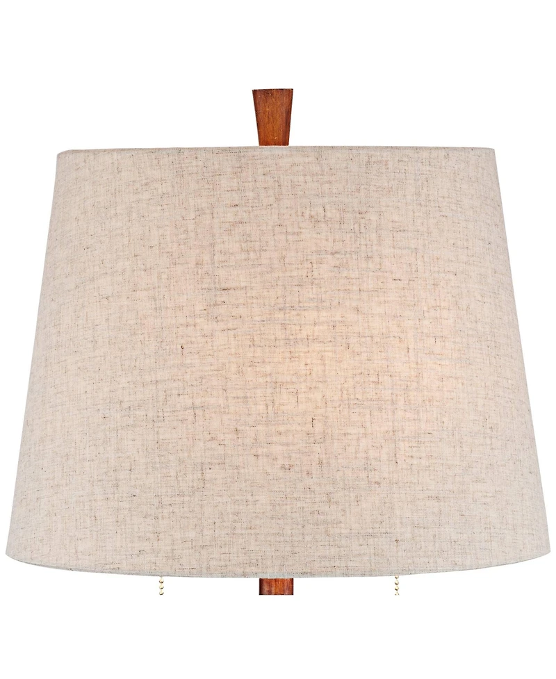 360 Lighting Omar Modern Modern Mid Century Table Lamps 28 3/4" Tall Set of 2 Brown Wood Oatmeal Tapered Drum Shade for Bedroom Living Room Bedsi