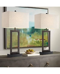 360 Lighting Todd Modern Table Lamps 30" Tall Set of 2 Bronze with Usb and Ac Power Outlet in Base Oatmeal Shade for Bedroom Living Room Bedside