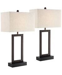 360 Lighting Todd Modern Table Lamps 30" Tall Set of 2 Bronze with Usb and Ac Power Outlet in Base Oatmeal Shade for Bedroom Living Room Bedside