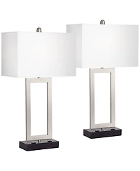 Todd 30" Tall Large Rectangular Modern End Table Lamps Set of 2 Usb Port Ac Power Outlet Silver Brushed Nickel Finish Metal Living Room Charging