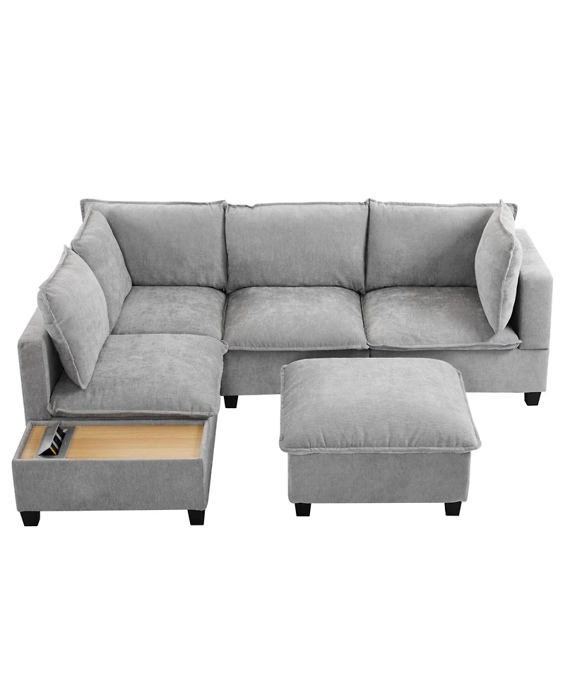 90" U-Shaped Sectional Sofa with Ottoman & Charging Coffee Table