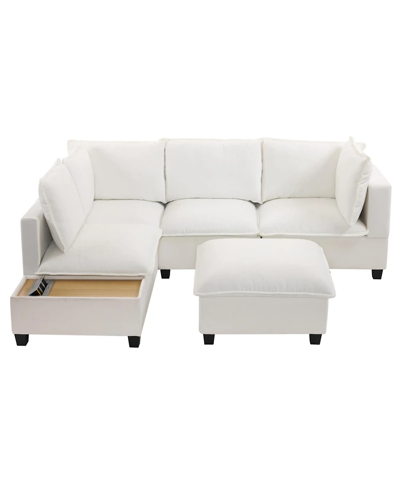 90" U-Shaped Sectional Sofa with Ottoman & Charging Coffee Table
