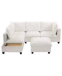 90" U-Shaped Sectional Sofa with Ottoman & Charging Coffee Table