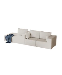 Streamdale Beige Corduroy Sectional Sofa with Chaise Lounge