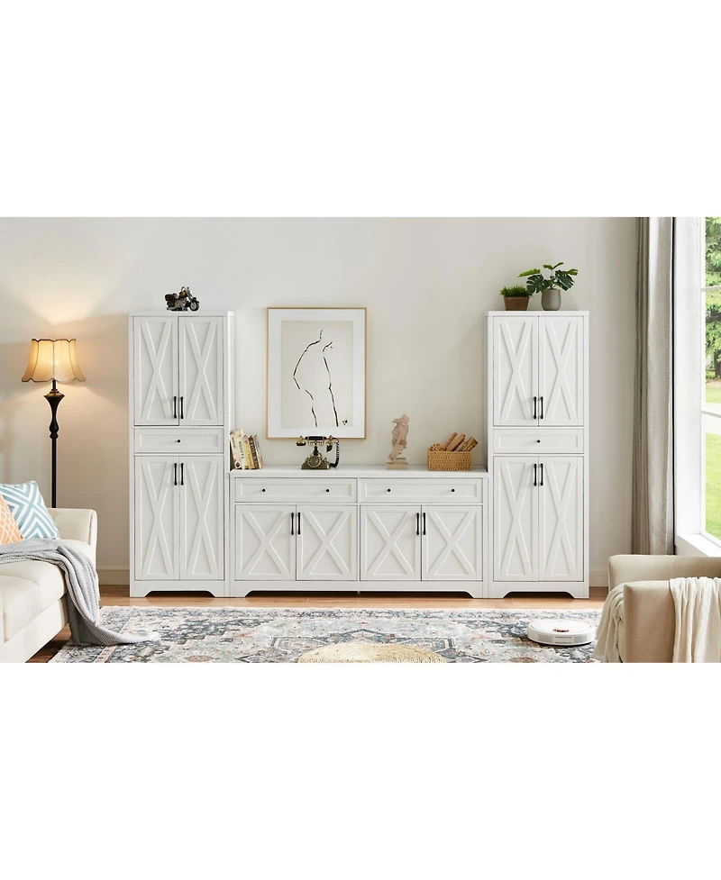 Streamdale White Tv Cabinet Set w/ Sideboards - 108.7" L