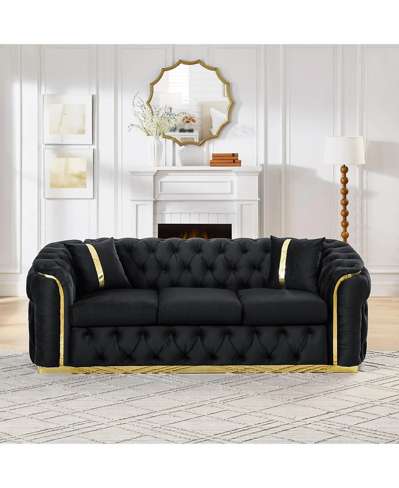 Streamdale 90.6" Velvet Button Tufted Chesterfield Sofa - Black