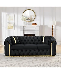 Streamdale 90.6" Velvet Button Tufted Chesterfield Sofa - Black